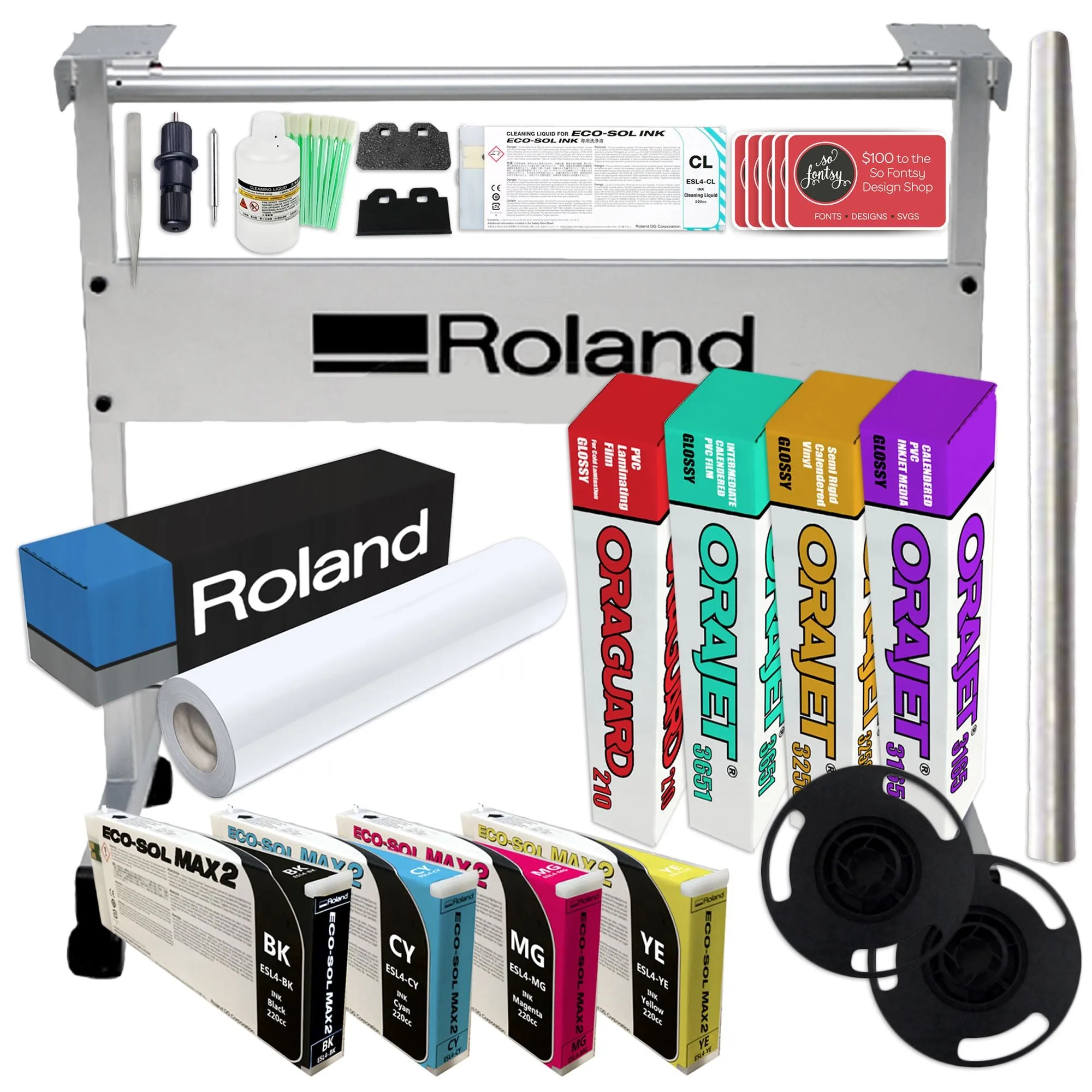 Roland BN-20A Desktop 20" Eco-Solvent Printer & Cutter w/ CMYK, Media & Stand