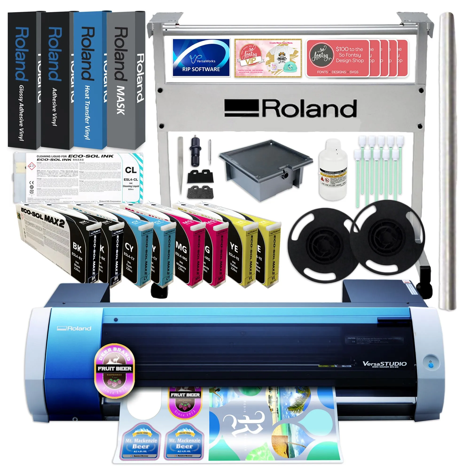 Roland BN-20A Desktop 20" Eco-Solvent Printer & Cutter w/ CMYKx2, Media & Stand