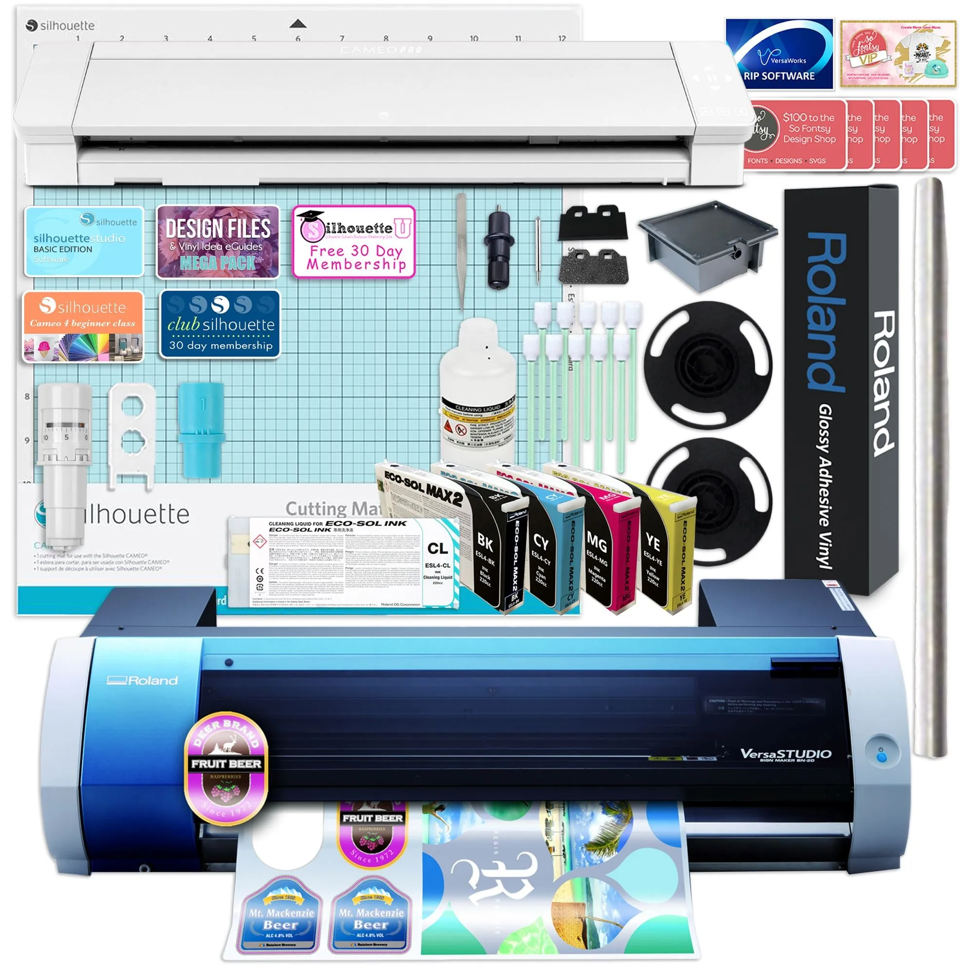 Roland BN-20A Desktop 20" Printer w/ CMYK Inks & Silhouette Cameo 4 PRO - 24"