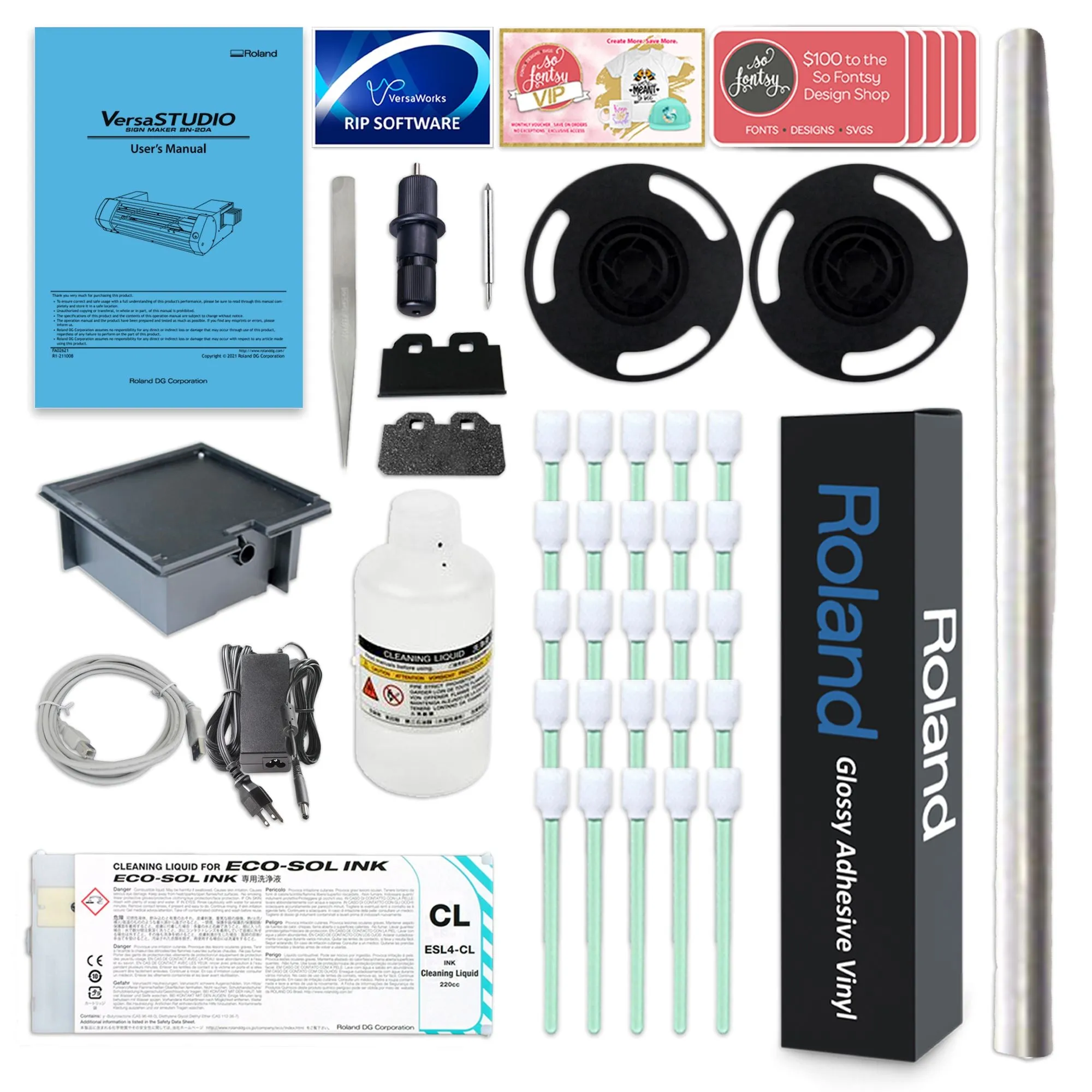 Roland BN-20A Eco-Solvent 20" Printer & Cutter w/ CMYK Inks & Siser Romeo