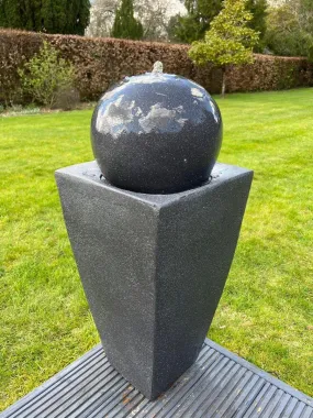 Round Ball On Vase Feature with LED Lights in Dark Grey - Solar Panel 84x33x33