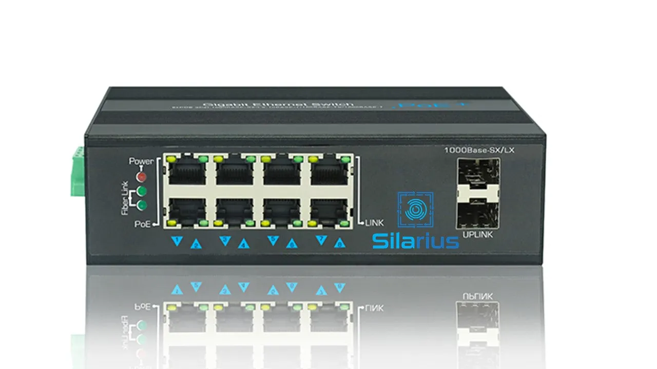 Silarius SIL-SW8POE1G Gigabit Industrial 8 Port POE Switch Gigabit 2 Fiber Port