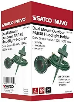 Single Plastic Flood Light With Round Plate For Dual Mounting And Ground Stake With 6 ft. Cord