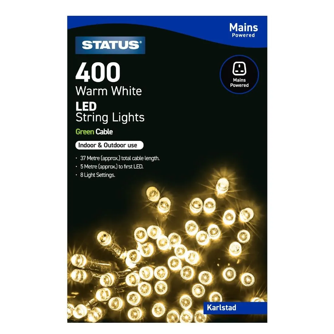 Status Karlstad 400 Warm White LED Indoor/Outdoor String Lights - HY745