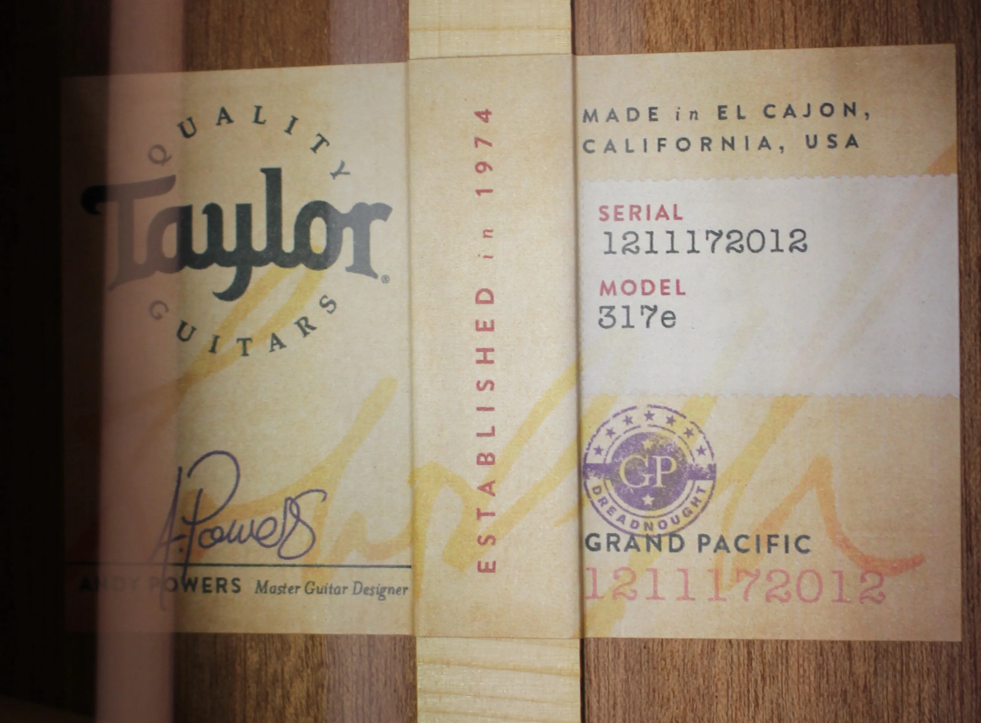 Taylor 317e Grand Pacific Dreadnought Acoustic-Electric Guitar Natural w/Western Tooled Case