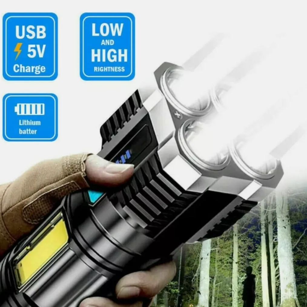 Ultra Bright Waterproof Outdoor LED Flashlight with Side Lamp