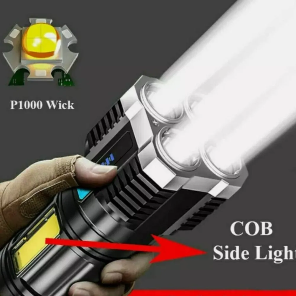 Ultra Bright Waterproof Outdoor LED Flashlight with Side Lamp