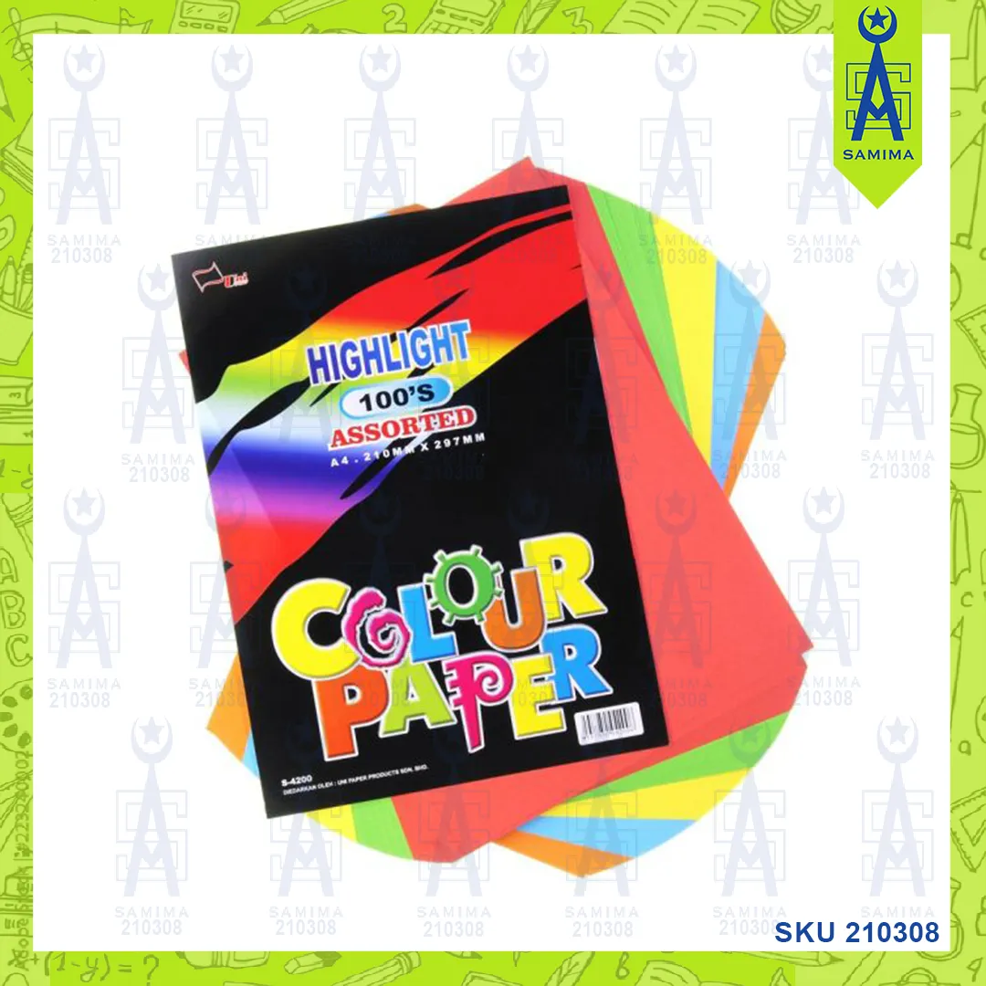 UNI HIGHLIGHT COLOUR PAPER A4  100'S ASST S-4200