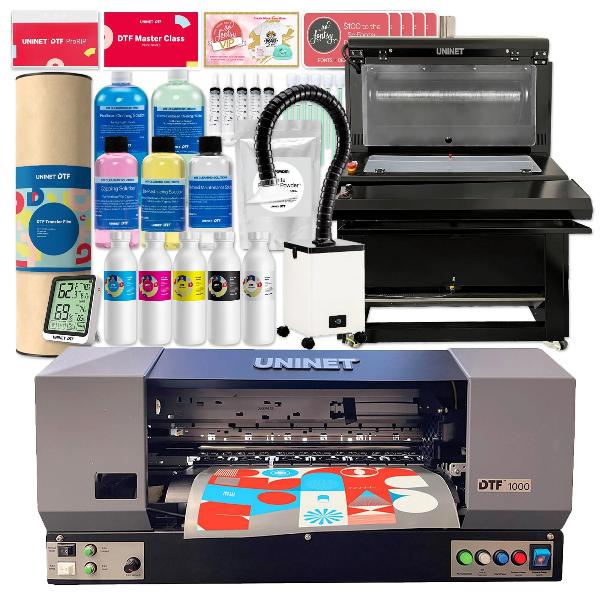 Uninet 1000 Direct To Film 13" Printer & Training w/ Inline Slim Shaker & Oven
