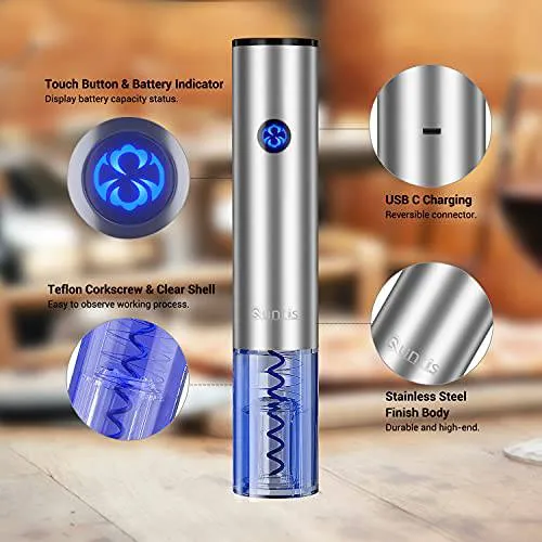 Upgraded-Quntis Electric Corkscrew Wine Bottle Opener with Foil Cutter Rechargeable