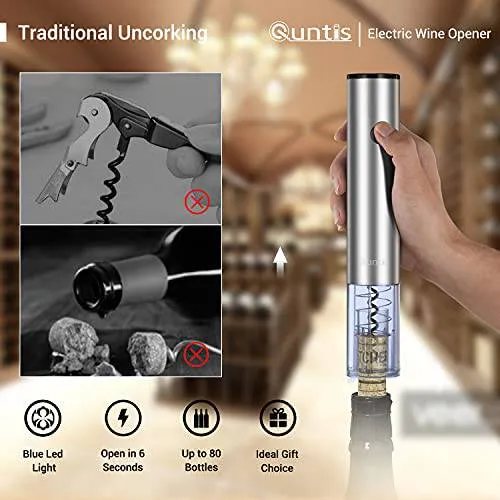 Upgraded-Quntis Electric Corkscrew Wine Bottle Opener with Foil Cutter Rechargeable