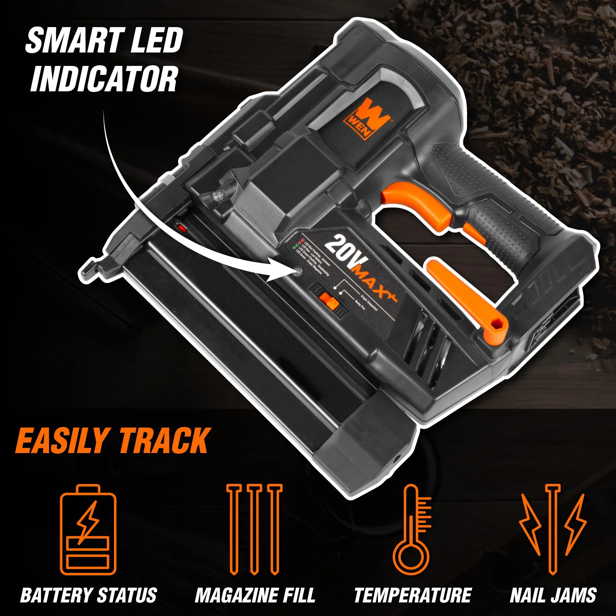 WEN 20512BT 20V Max Cordless 18-Gauge Brad Nailer (Tool Only – Battery Not Included)